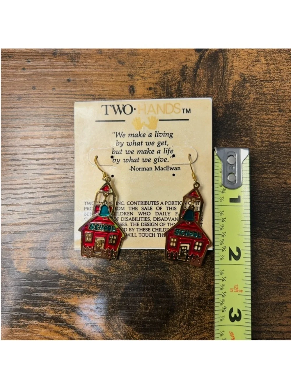 Two Hands School Earrings Brooch Set Teacher Jewelry Red Schoolhouse Pin